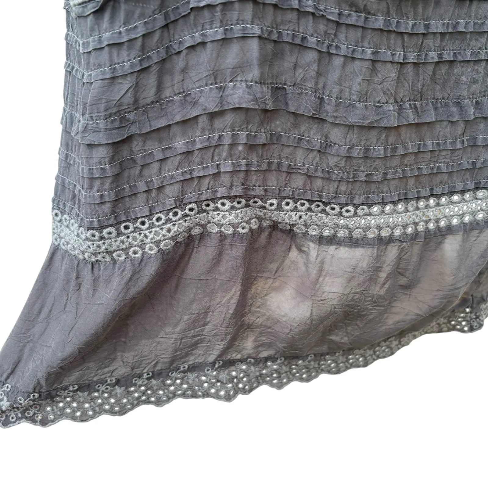 Johnny Was Dress Tunic Sz M Gray Embroidered Eyelet Pintuck Mini Boho Coastal - Image 11