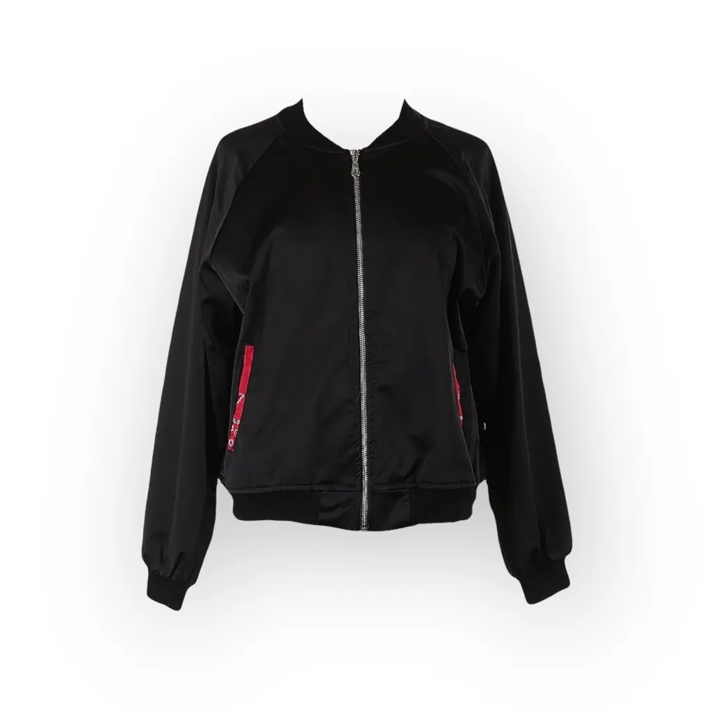 HTF: new Lauren Moshi ᨎ Trishelle Bandana Lip Satin Bomber Jacket ᨎ Black Large - Image 4