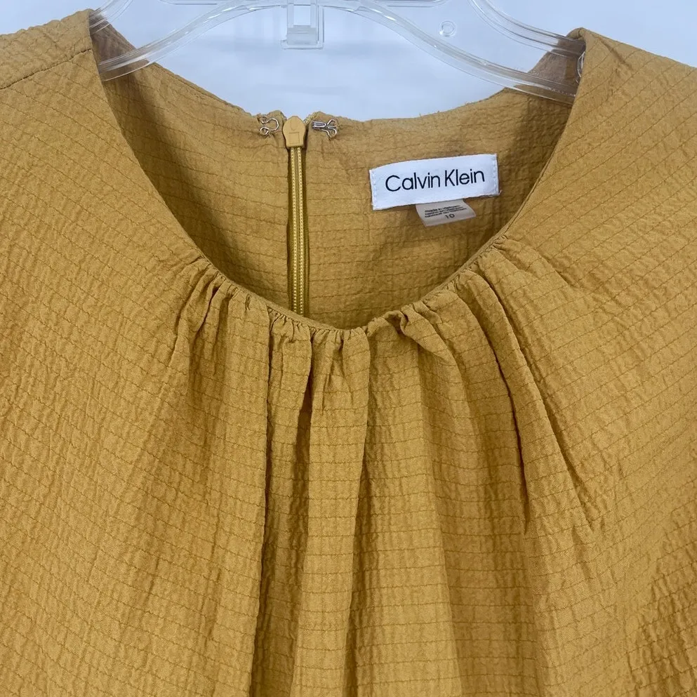 Calvin Klein Flutter Sleeve Romper Sz 10 Mustard Gauzy Boho Festival 70s Earthy - Image 2