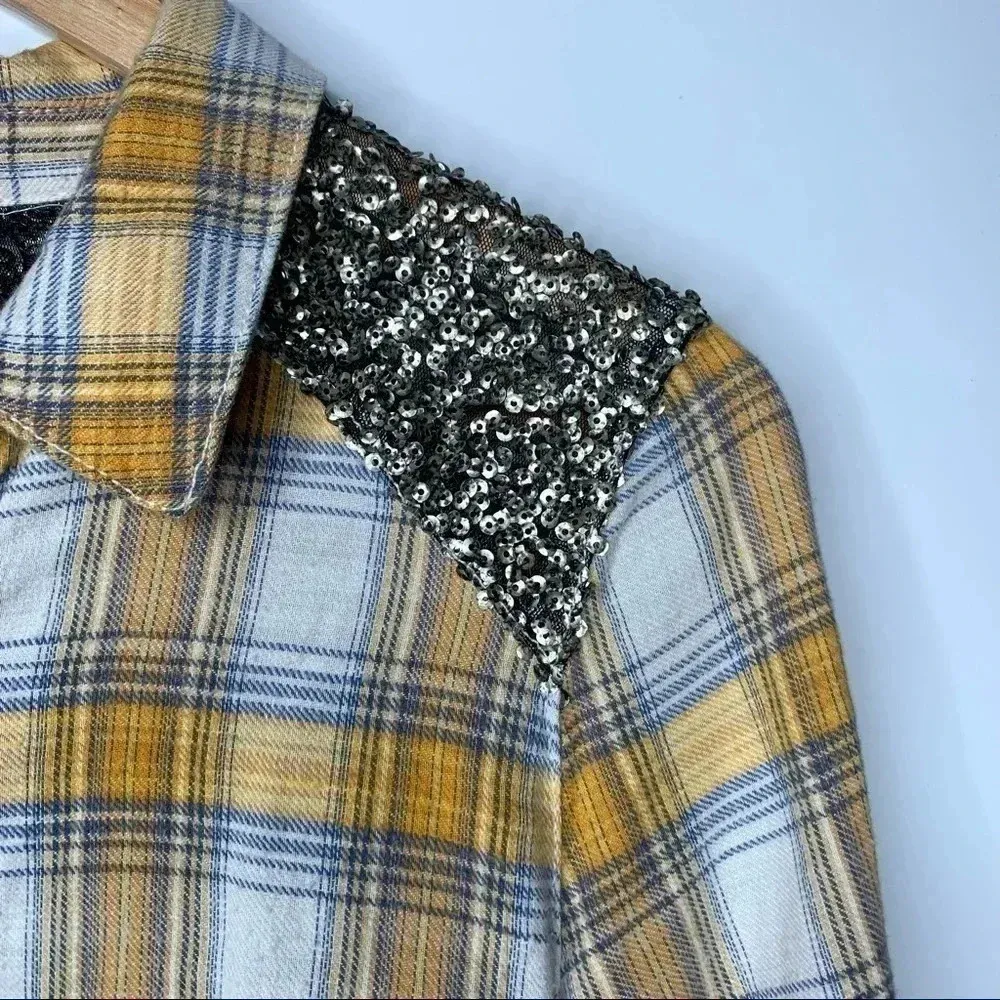 Free People Little Bit Of Sugar Plaid Button-Up Tunic Shirt Size Small - Image 8