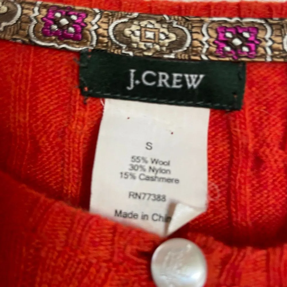 J. Crew cableknit cashmere blend orange cardigan - Image 3
