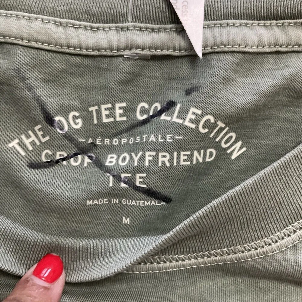 Aeropostale Nashville Tennessee Crop Boyfriend Tee Khaki Green Tee New Medium - Image 2