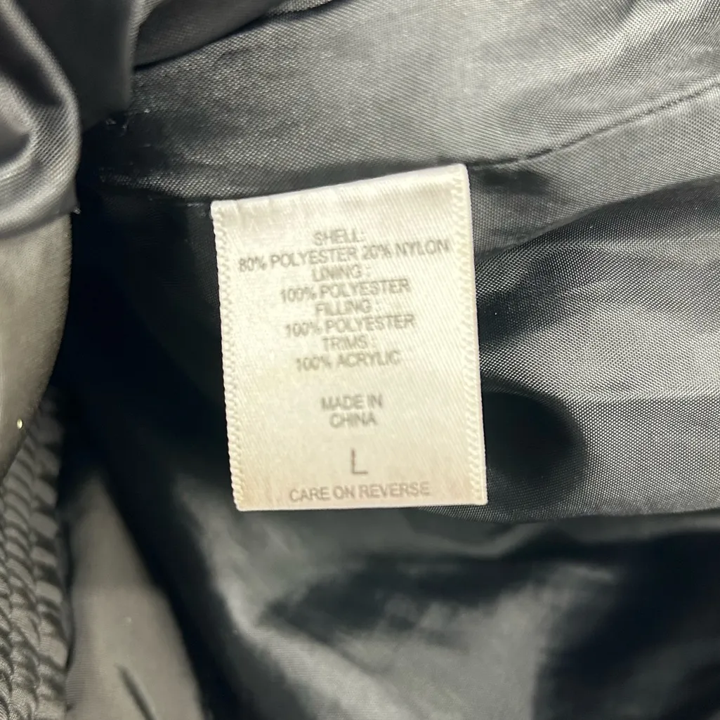 New York & Company Black Puffer Jacket Women’s Large | Zip Front Coat w/ Hood - Image 2