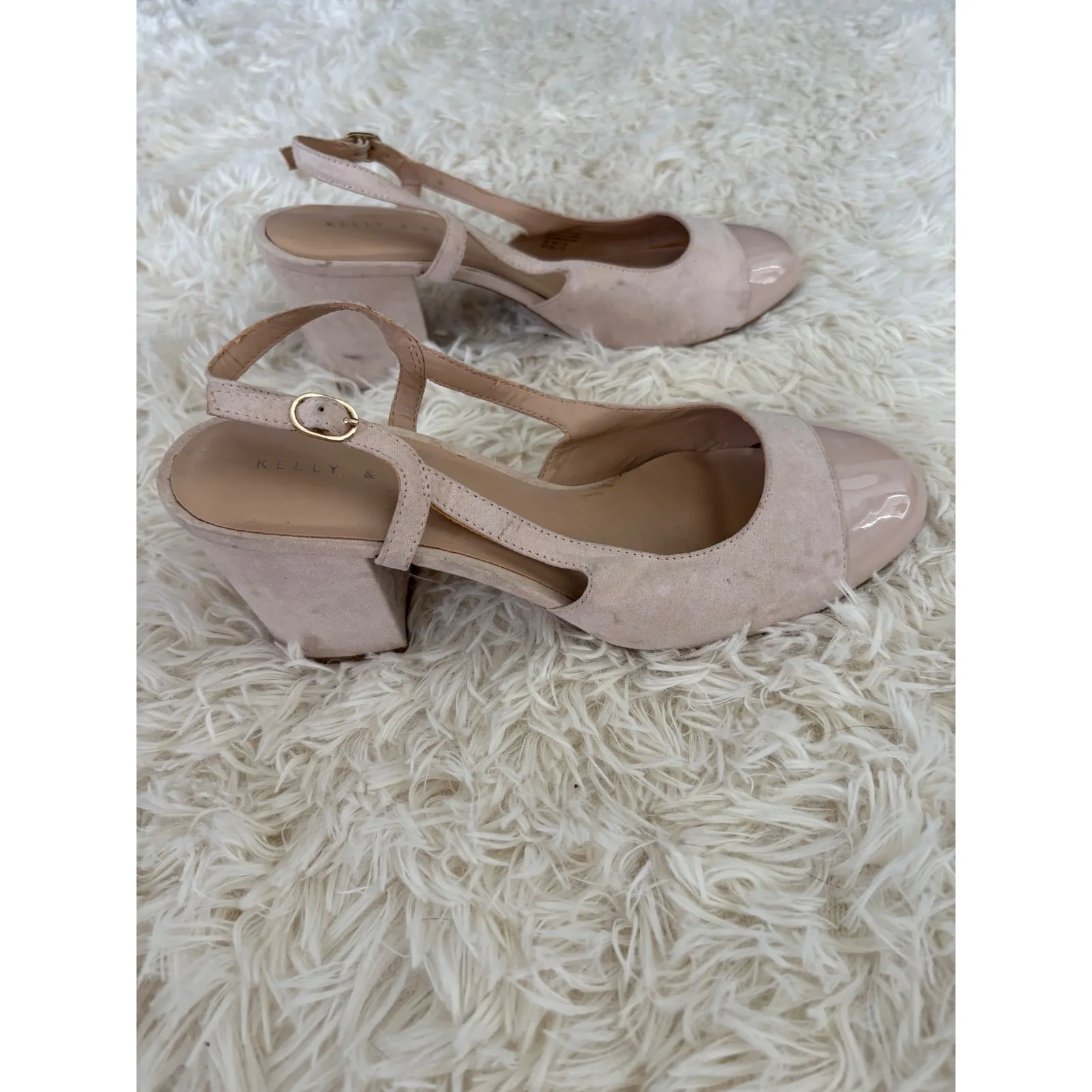 Kelly & Katie Block Heel Slingback Pumps Round Toe Pink‎ Beige Dress Shoes 9.5 - Image 5