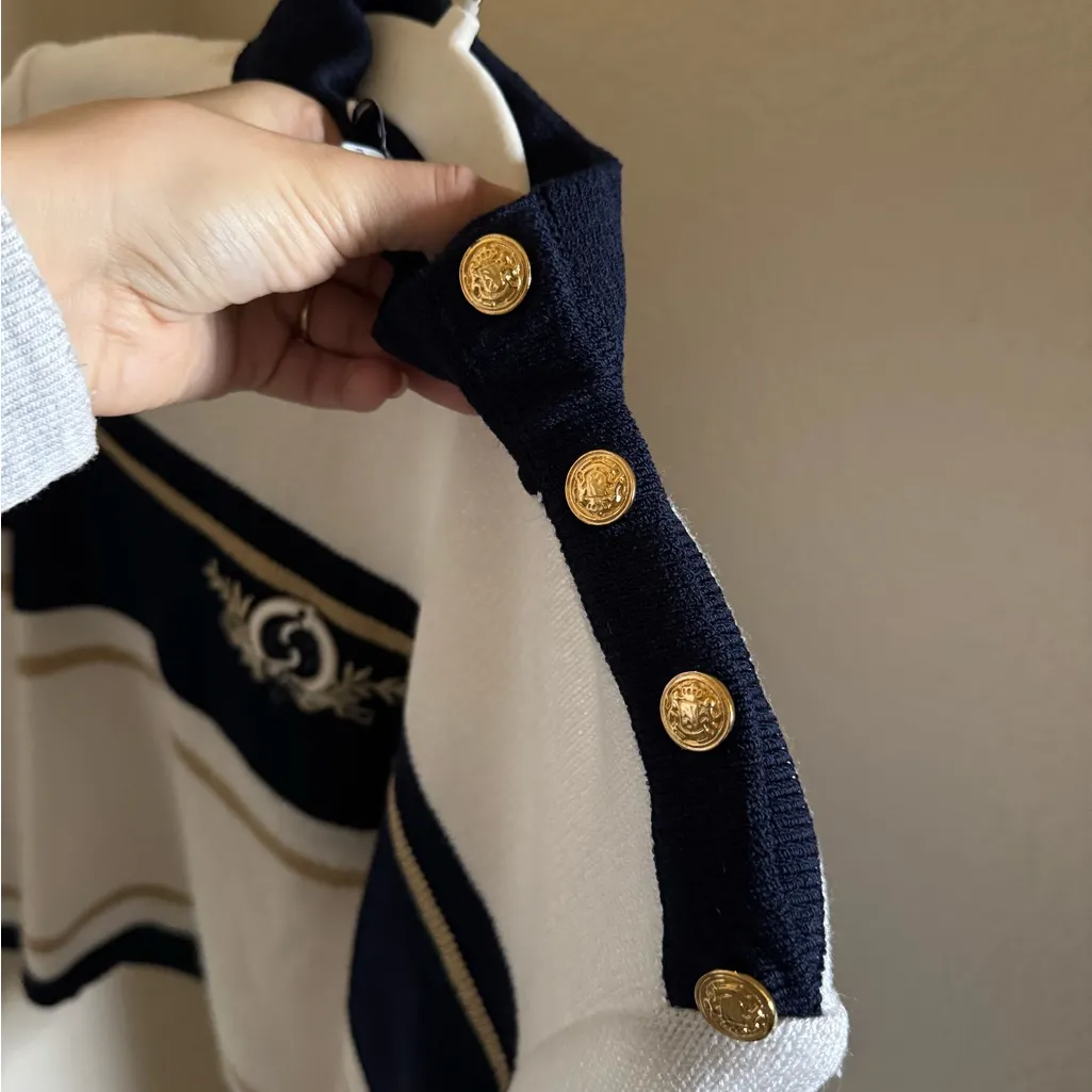 Vintage St. John Sport Striped Emblem Marine Mock Neck Sweater Size Small - Image 5