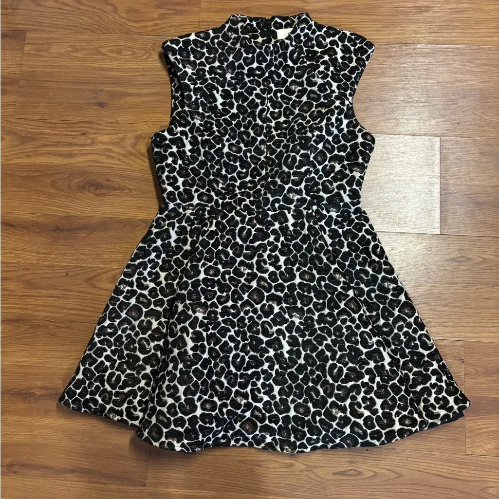 Cameo Leopard Print Fit & Flare Mini Dress Mock Neck Size L (Fits M) - Image 3
