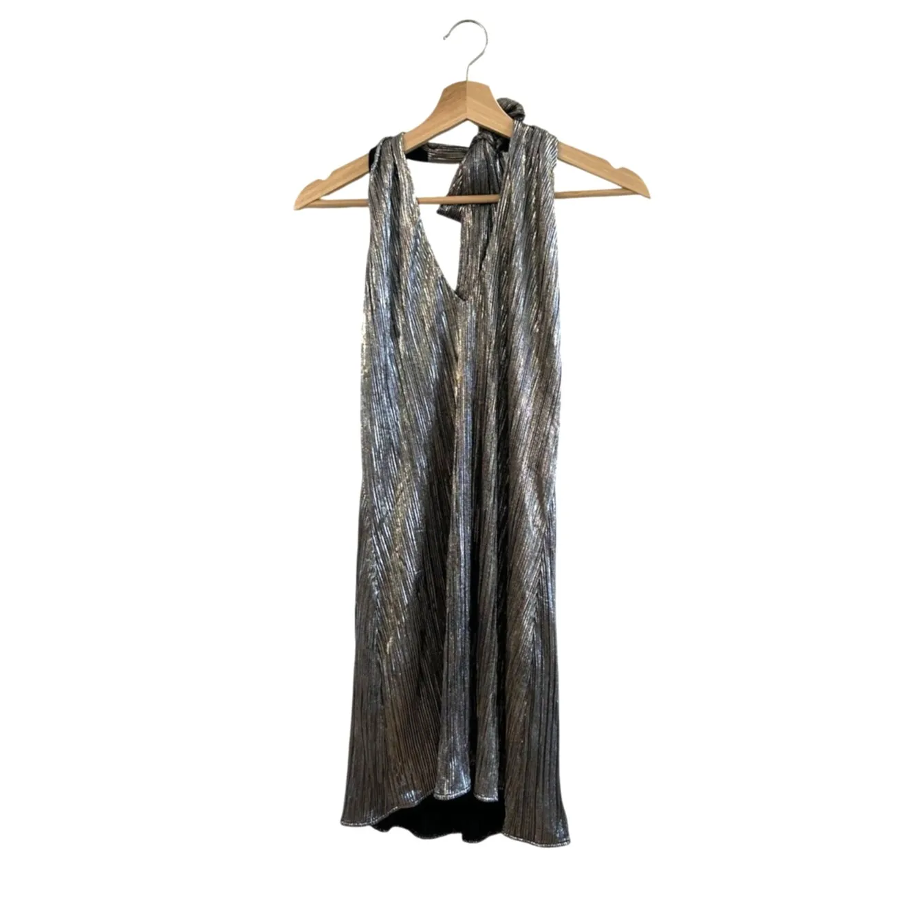 Show Me Your Mumu Jasmine Tie Mini Dress in Pleated Silver S - Image 3