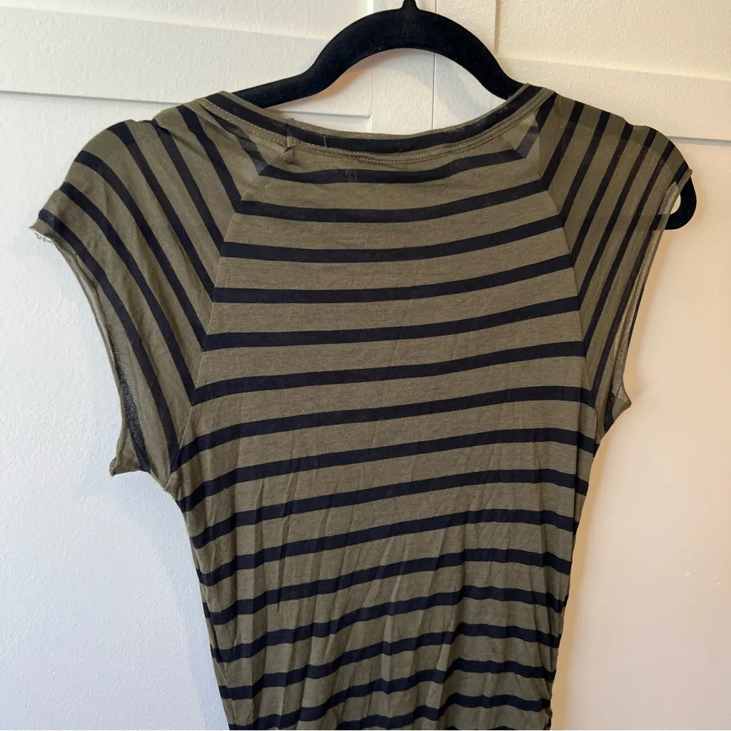 A.L.C Women’s Green‎ Short Sleeve Ruched Bodycon Midi Striped Dress Size Small - Image 10