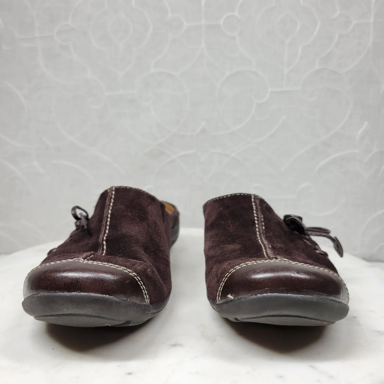 Vintage‎ Naturalizer Natural Soul Fanner Suede Mules Womens 7 Brown Leather Bow - Image 13