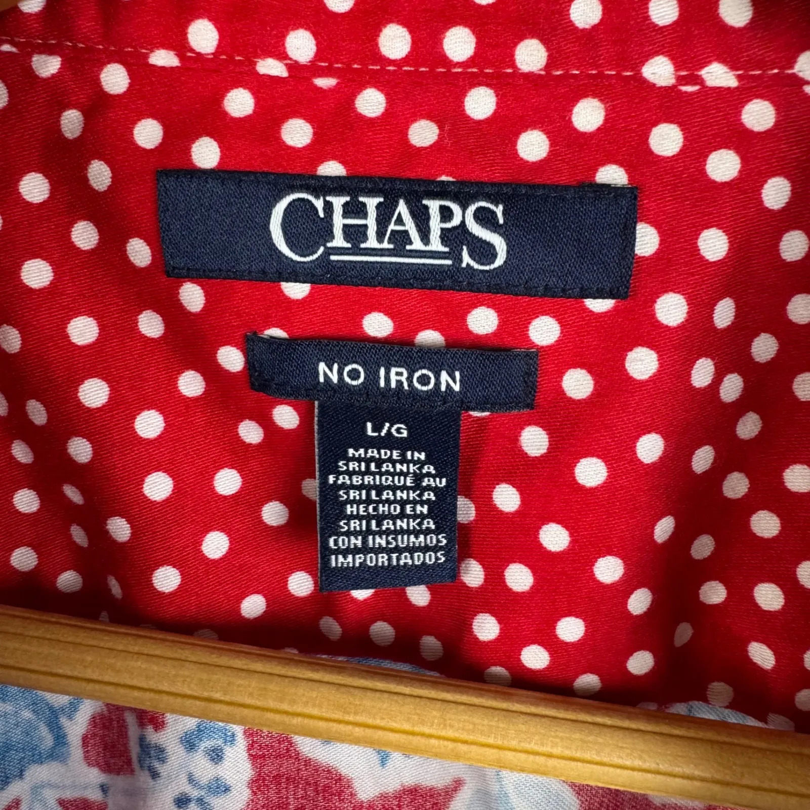 Chaps Floral Button Down Shirt Large Red White Blue No Iron Cotton Patriotic - Image 5