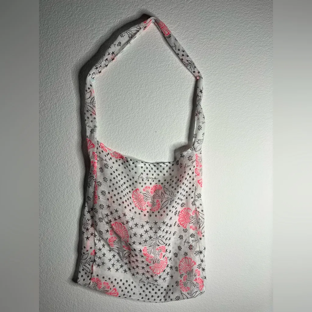 Free People Lightweight Hippie Floral Beachy Linen Semi Sheer Shopper Tote Bag - Image 2