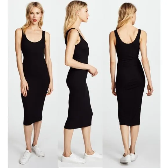 Enza Costa Sleeveless Scoop Neck Ribbed Knit Tank Midi Dress Black Women's M Size M - Image 2