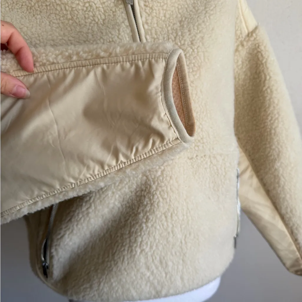 NWT Madewell Cream Sherpa Cropped Quarter Zip Jacket Womens S Winter Cozy - Image 3