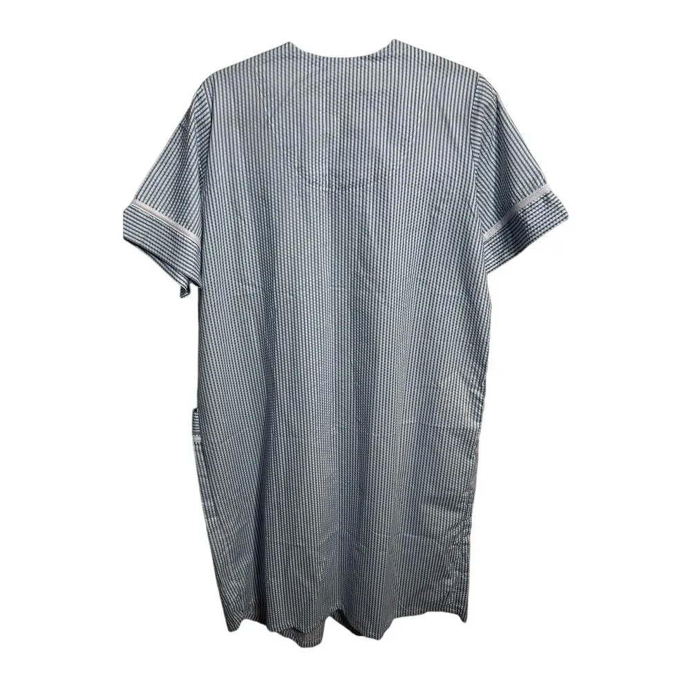 Anthony Richards House Coat Snap Button Seersucker Pockets Short Sleeve Medium Blue - Image 2