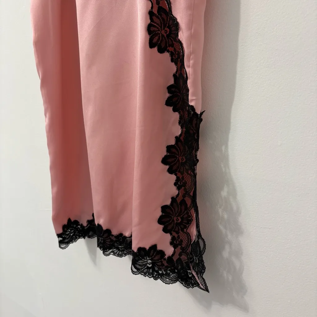 Vintage Katsy Lingerie Black Lace Pink Slip Dress Sz S - Image 2