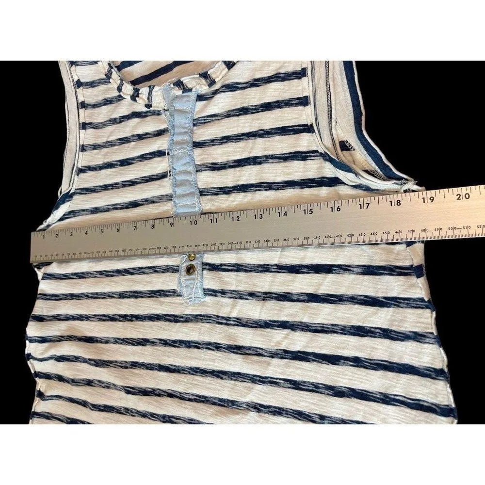 Free People Blue White Nautical Theme Lightly Distressed Sleeveless Top M - Image 4