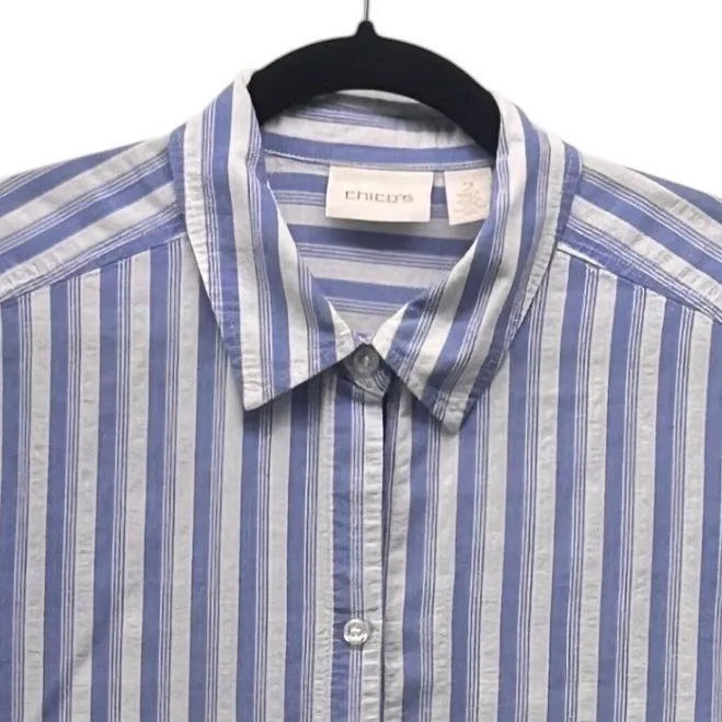 Chicos Button Up Shirt Blue White Large Or 2 - Image 3