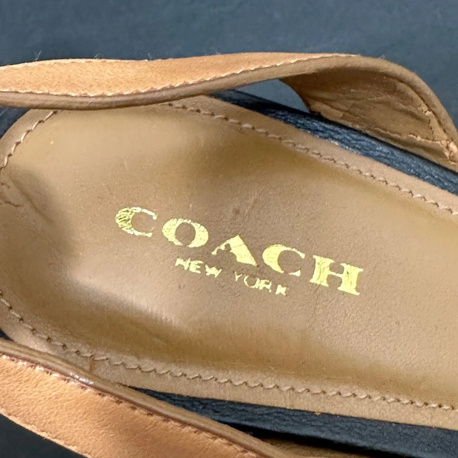 Coach Open Toe Heels Women's 9B White Brown Two Tone Crossover Ankle Strap - Image 5