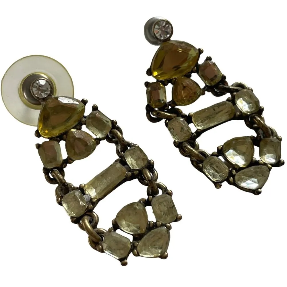 Retro Style Earrings Citrine Rhinestone Drop Marked Pierced Post Backing u Yellow - Image 3