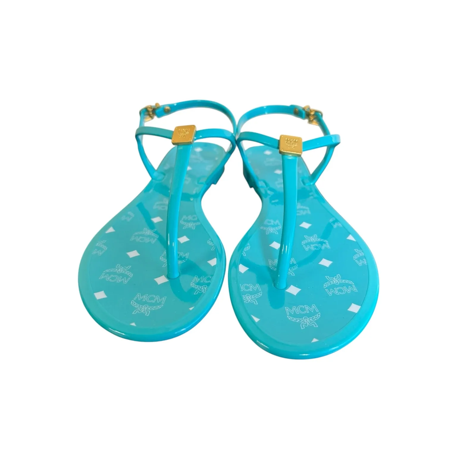 MCM NIB Monogram Jelly Sandals in Ceramic Size 38 - Image 4