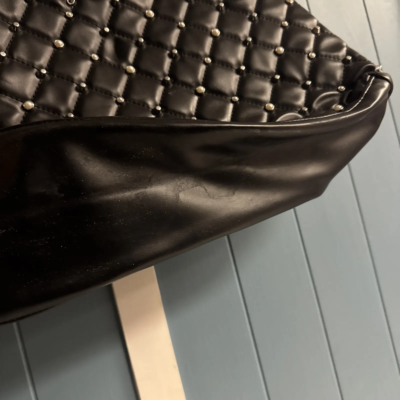 Jessica Simpson Women's Black Tote Shoulder Bag - 18" W x 13" H Purse Pearl Stud - Image 6