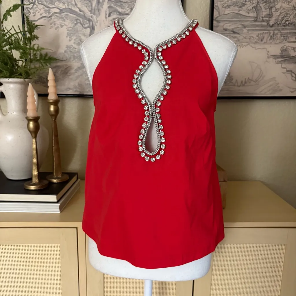 MAEVE ANTHROPOLOGIE Maeve‎ Red Rhinestone Cutout Tank Top Size XS - Image 4