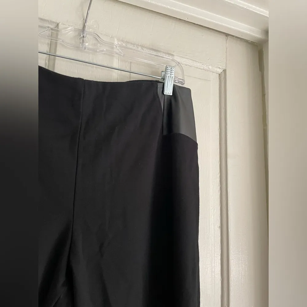 Catherine Malandrino Black Stretch Pants Faux Leather Detail - Image 2