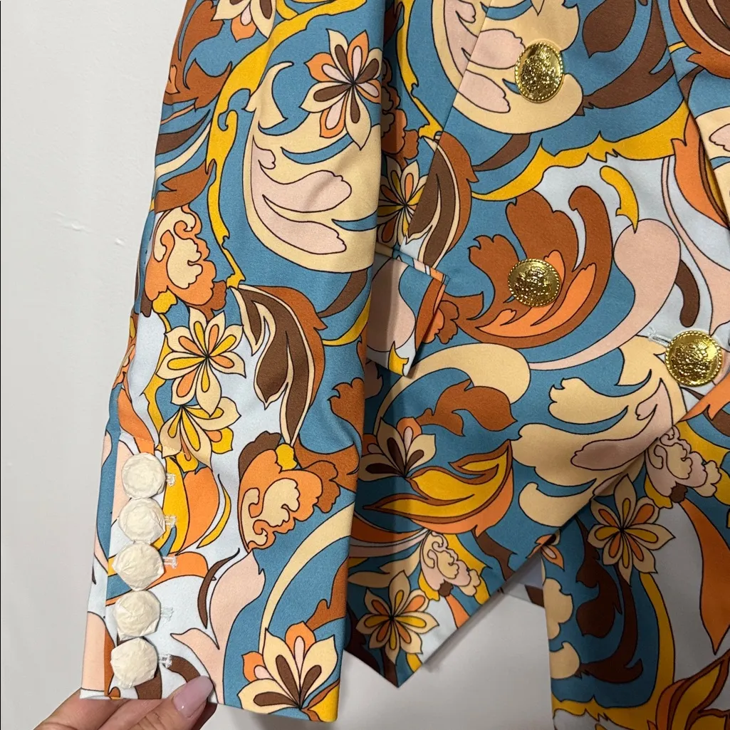 Boston Proper Folk Favorite Print Modern Double Breasted Blazer NWT size 12 - Image 5
