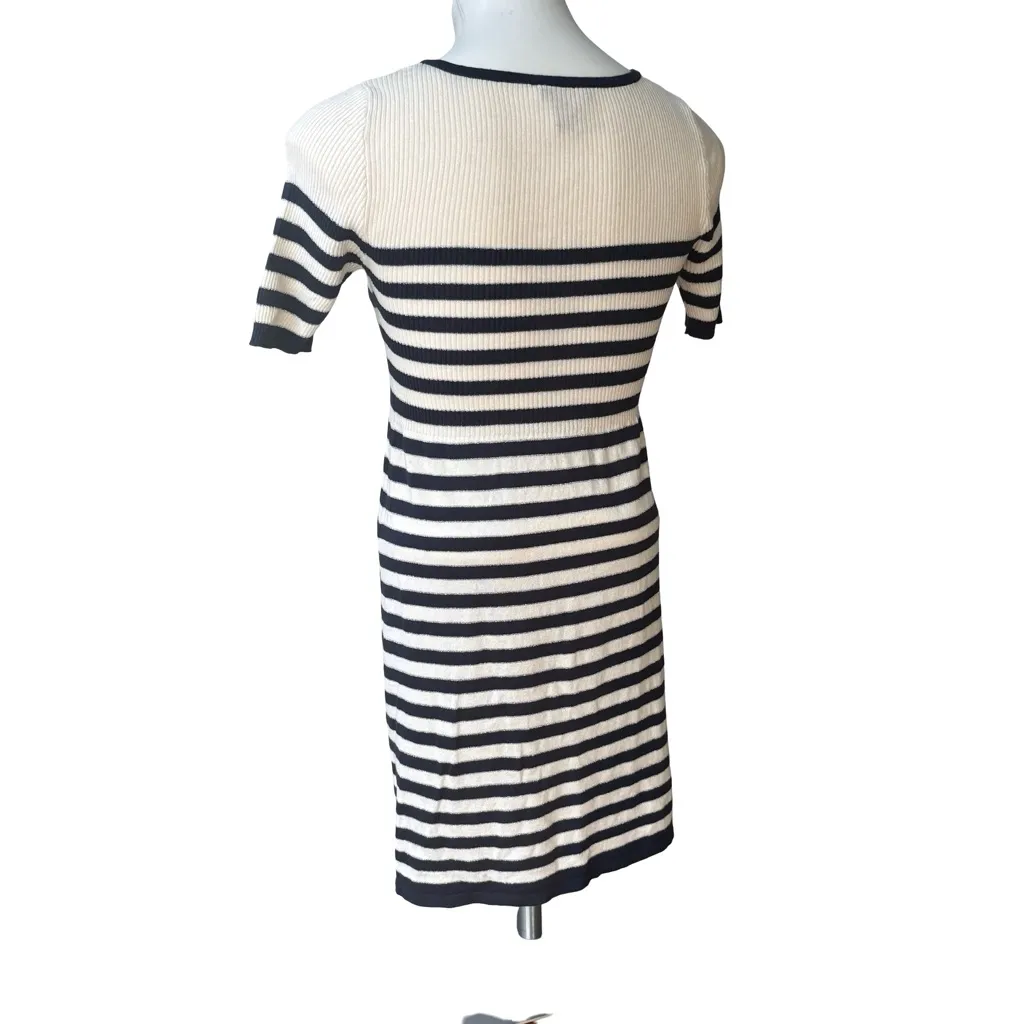 Vintage Vivienne Tam Short Sleeve Silk Blend Navy/White Dress, Sz S - Image 4