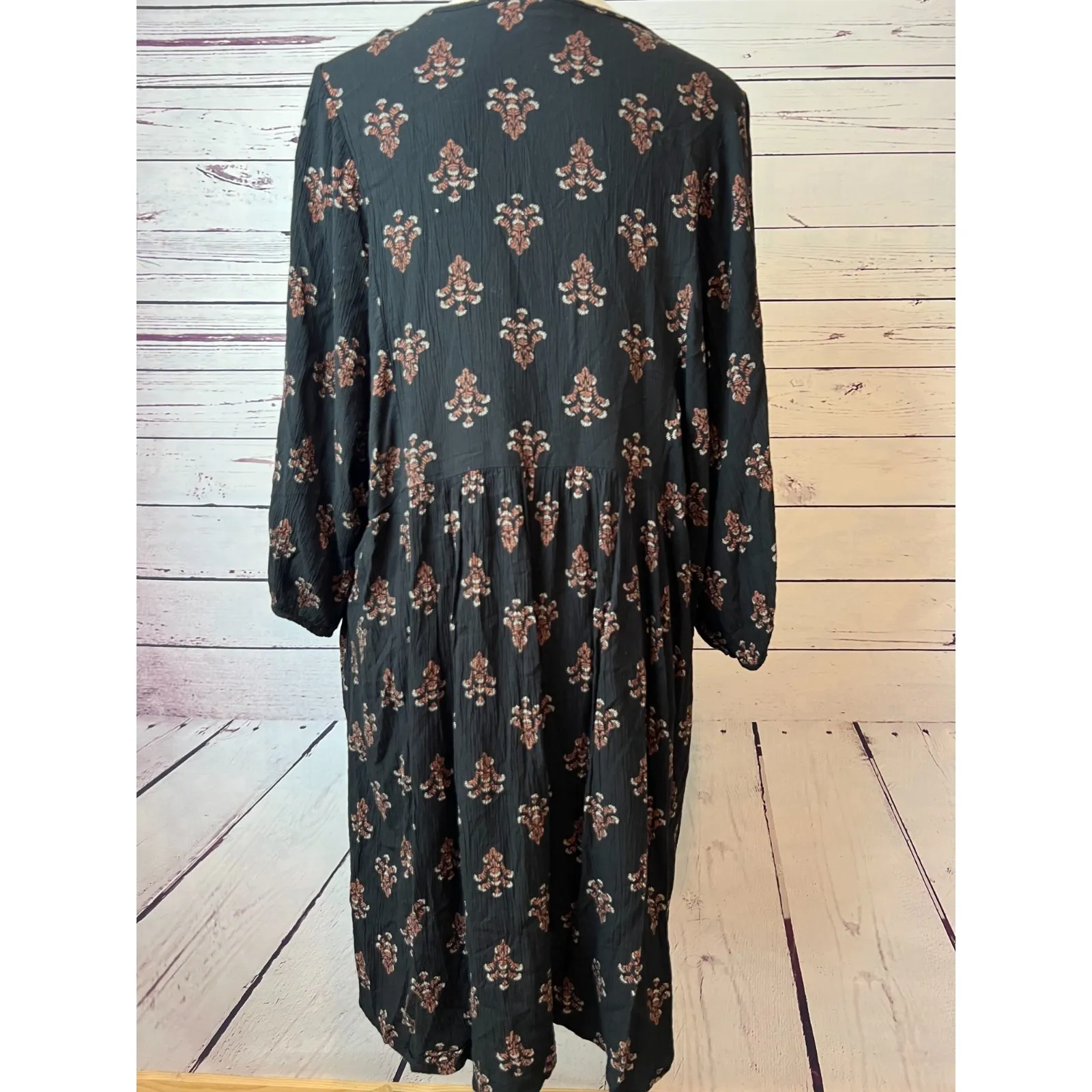 Knox Rose Plus size 2XL Midi Dress Floral Cottage Peasant Boho XXL 2X Black Boho - Image 4