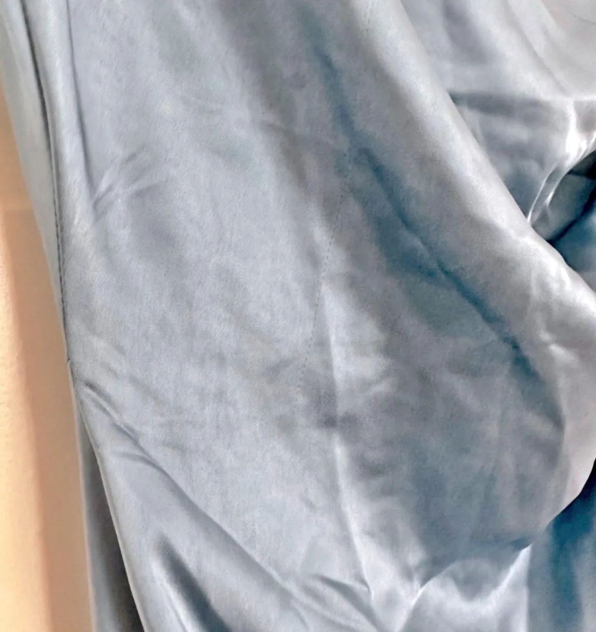 | Cassini Cadet Blue Satin One Shoulder Midi Dress Rouched | Size Large - Image 8