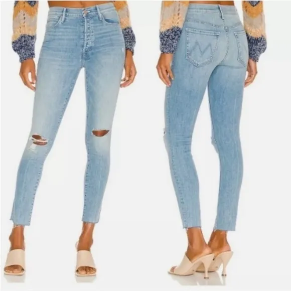 MOTHER The Stunner Ankle Fray Size 24 Hit The Jackpot Light Wash Blue Distressed - Image 2