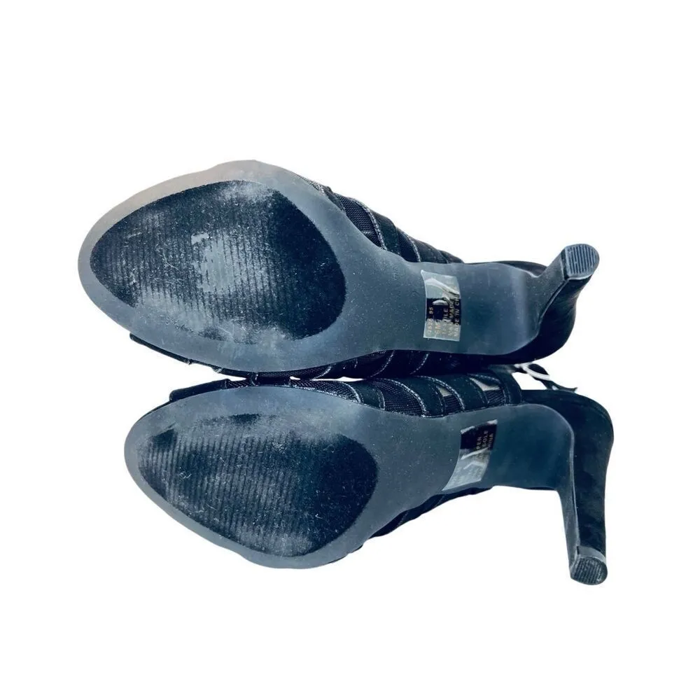 Cathy Jean Strappy Black Heel Stiletto Shoe Velvety See-through‎ Open Toe sz 6 - Image 9