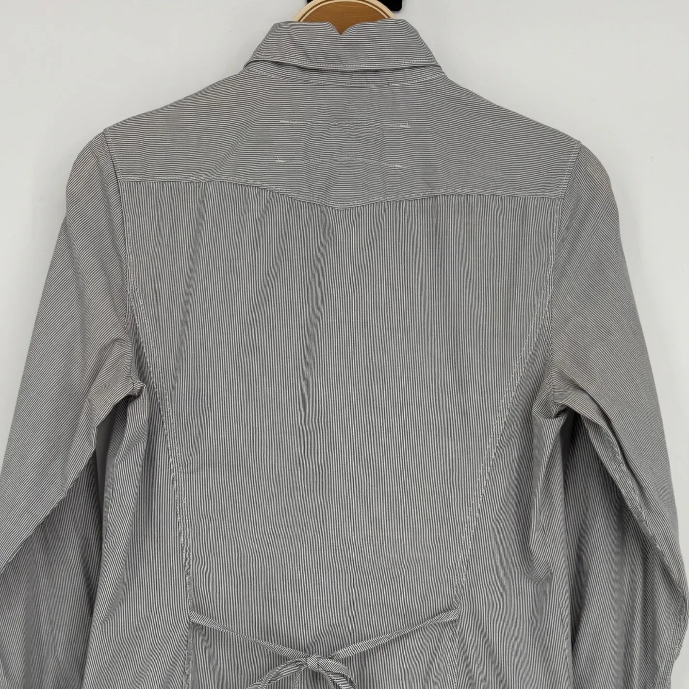 Rag & Bone Utility Shirt Dress Size Small Blue White Micro Stripe Button Front - Image 5