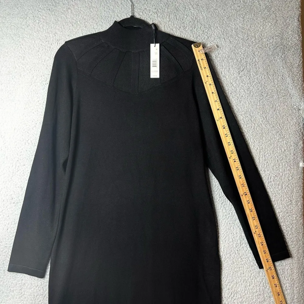 T Tahari Dress Womens M Black Mock Neck‎ Ribbed Illusion Midi Sweater Dress NEW - Image 10