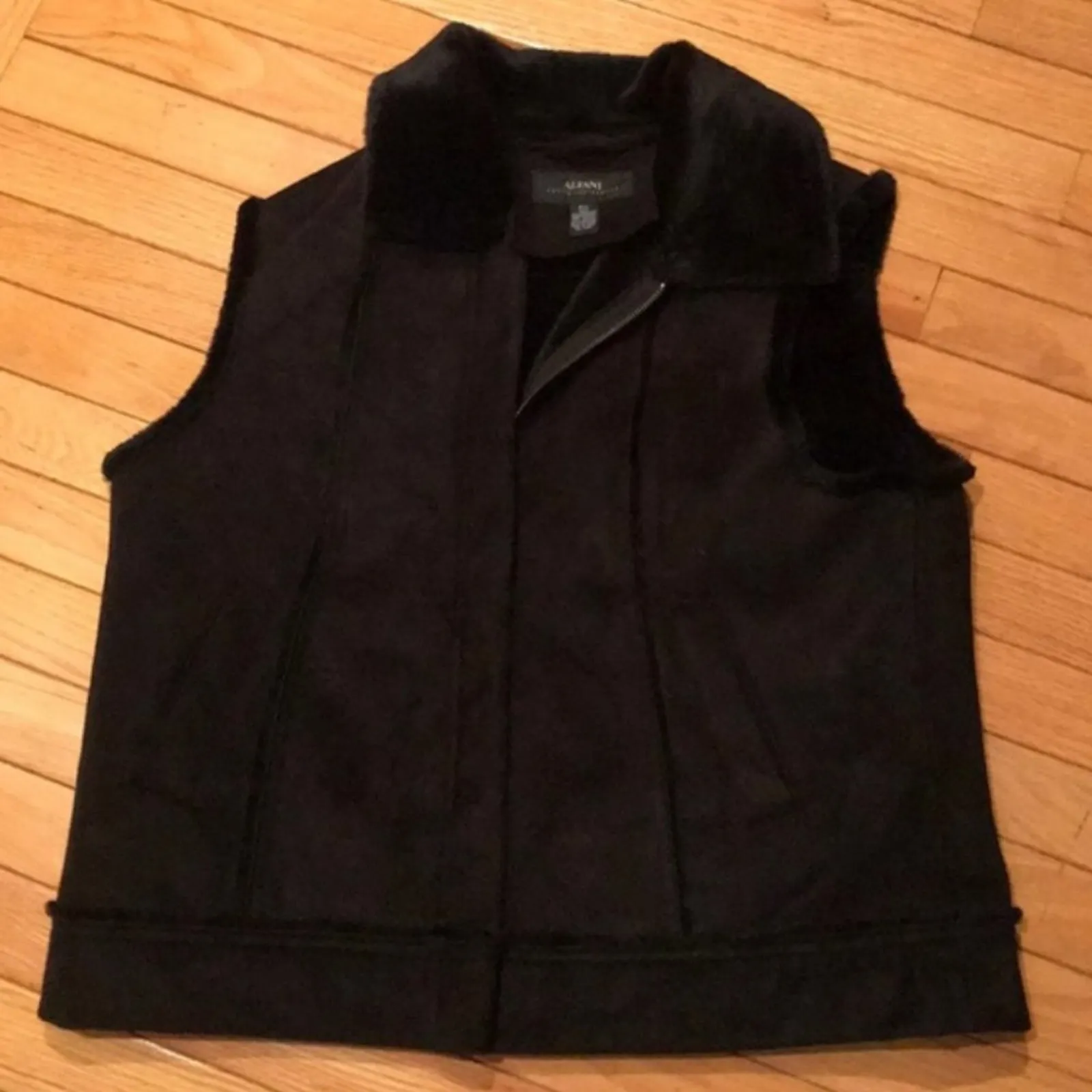 Alfani Suede Faux Fur Vest Black Petite L - Image 2