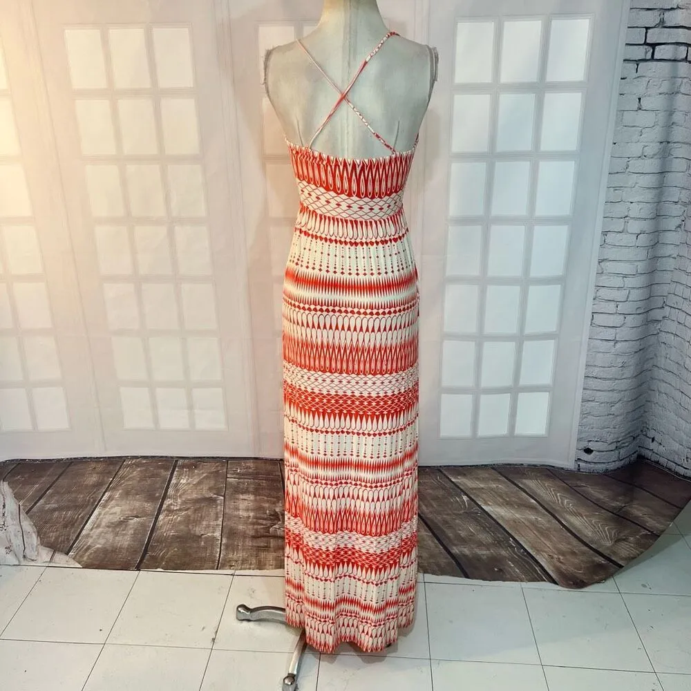 Anthropologie Deletta Coral & White Keyhole Shapeshifter Jersey Maxi Dress XS - Image 5