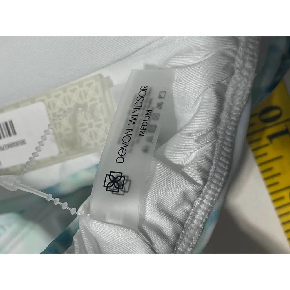 Devon Windsor Iryna One Shoulder Bathing‎ Suit Bikini Swim Top Blue White Medium White - Image 10