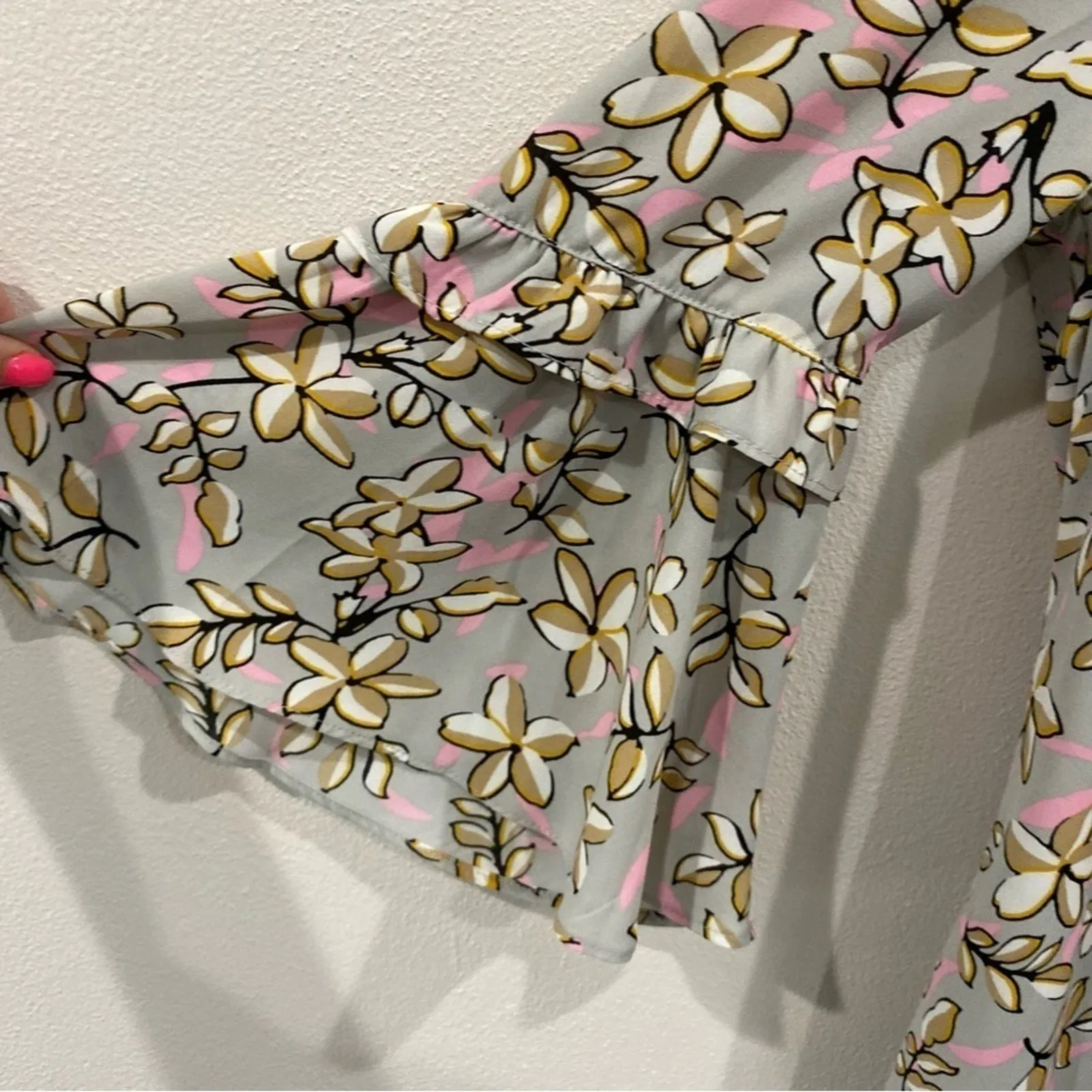 Banana Republic Factory 3/4 Sleeve Gray Floral Dress Career Professional Size 0 - Image 3