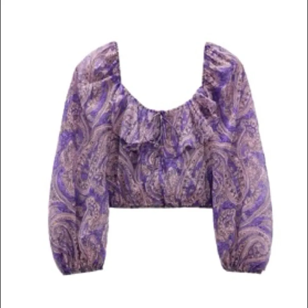 ZARA Purple Cropped Sheer Blouse Top Boho Indie Floral Mauve Ruffle - Image 2