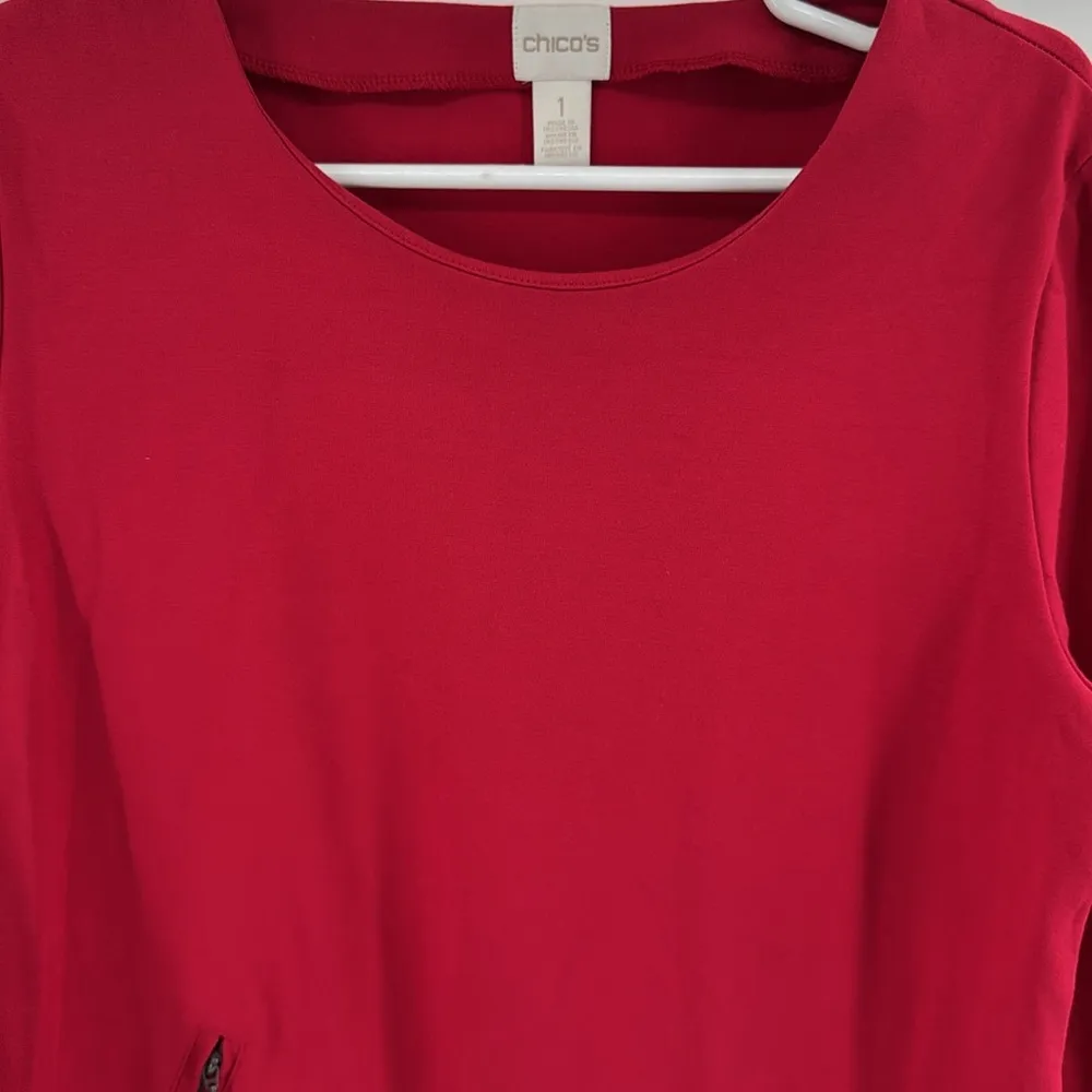 Chico’s M red 3/4 sleeve zipper detail blouse nylon rayon blend casual office - Image 5