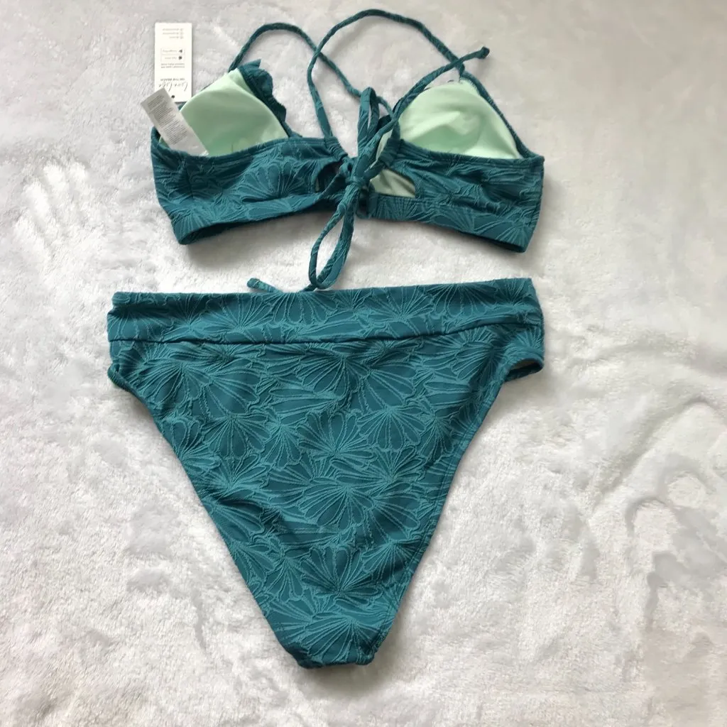 Cupshe Floral Scalloped‎ Top Bikini Set High Waist Bottoms Womens L NEW - Image 4