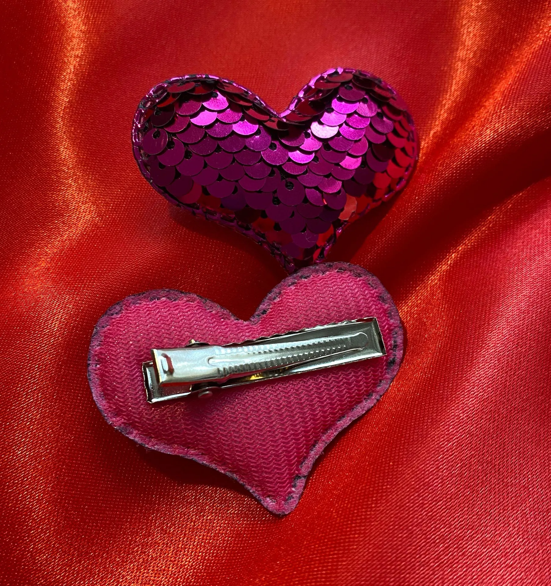 New Plush Sequence Heart Hair Clips Pink - Image 5