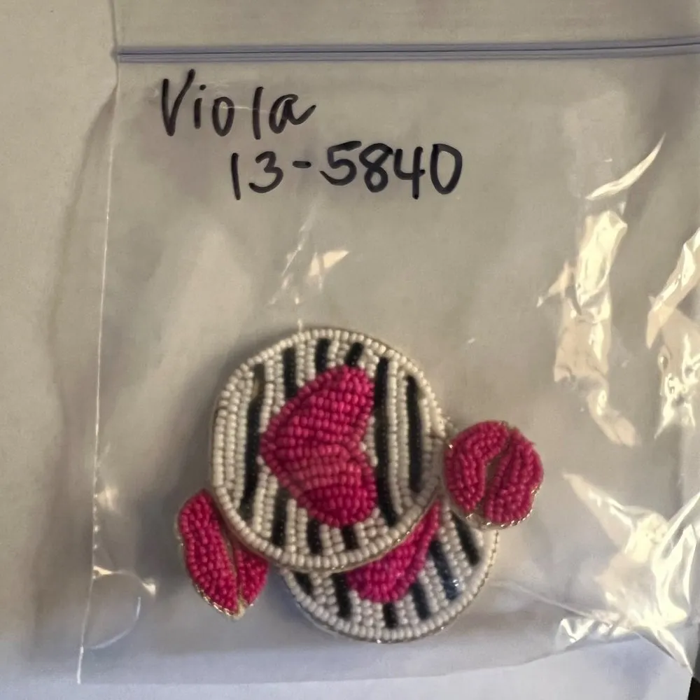 Viola Lips and Hearts Seed Bead Dangle Earrings Pink Black NWT - Image 5