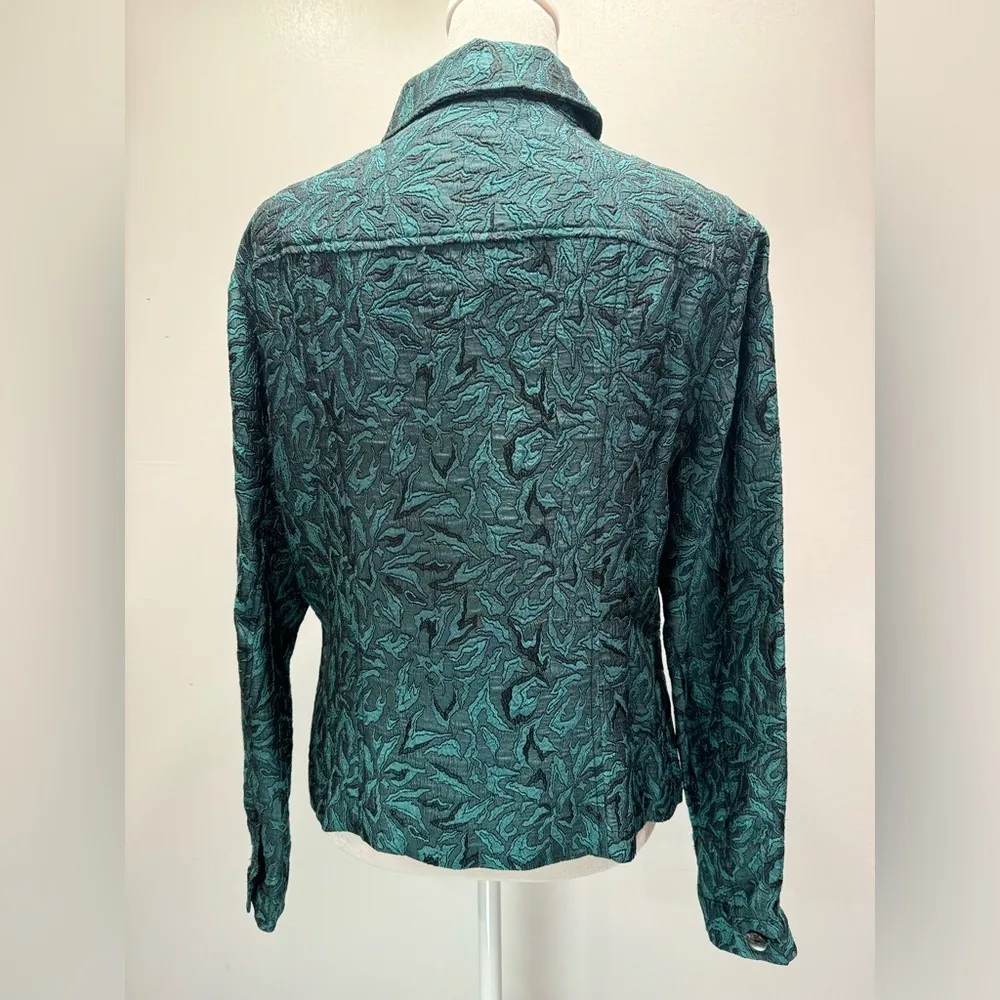 Coldwater Creek Deep Turquoise Jacquard Nights Button Front Jeans Jacket Size PM - Image 5