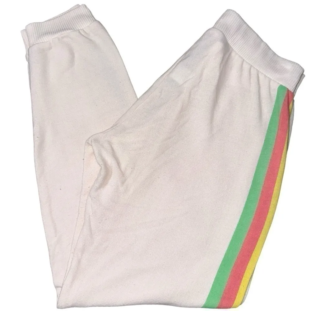 Chaser Vintage Women’s M Cream Ivory Rainbow Striped Pull On Lounge Jogger Pants - Image 4