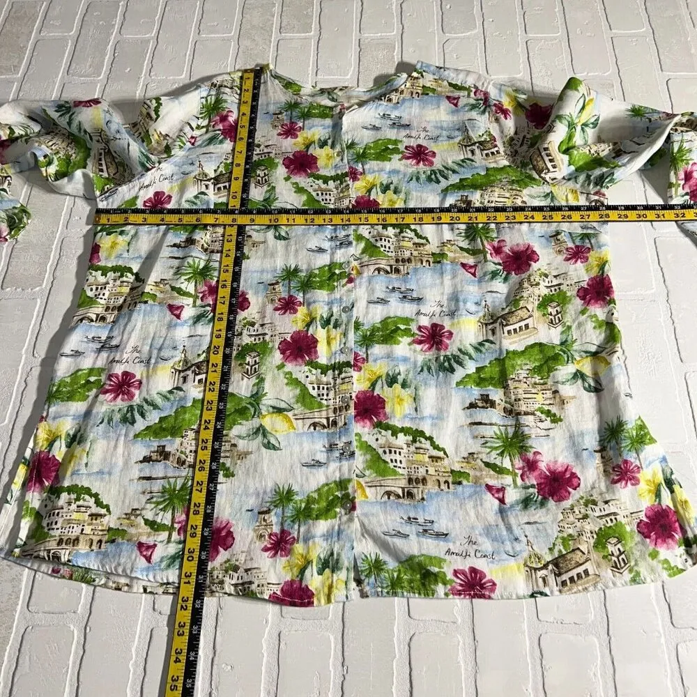 Cynthia Rowley Shirt 3X The Amalfi Coast Print Linen Collar Button Down Colorful - Image 2