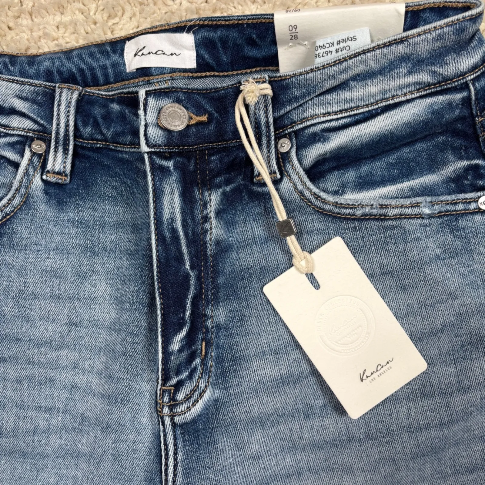 Kancan Women's High Rise Straight Leg Jeans Distressed Blue Wash Size 28 - Image 5