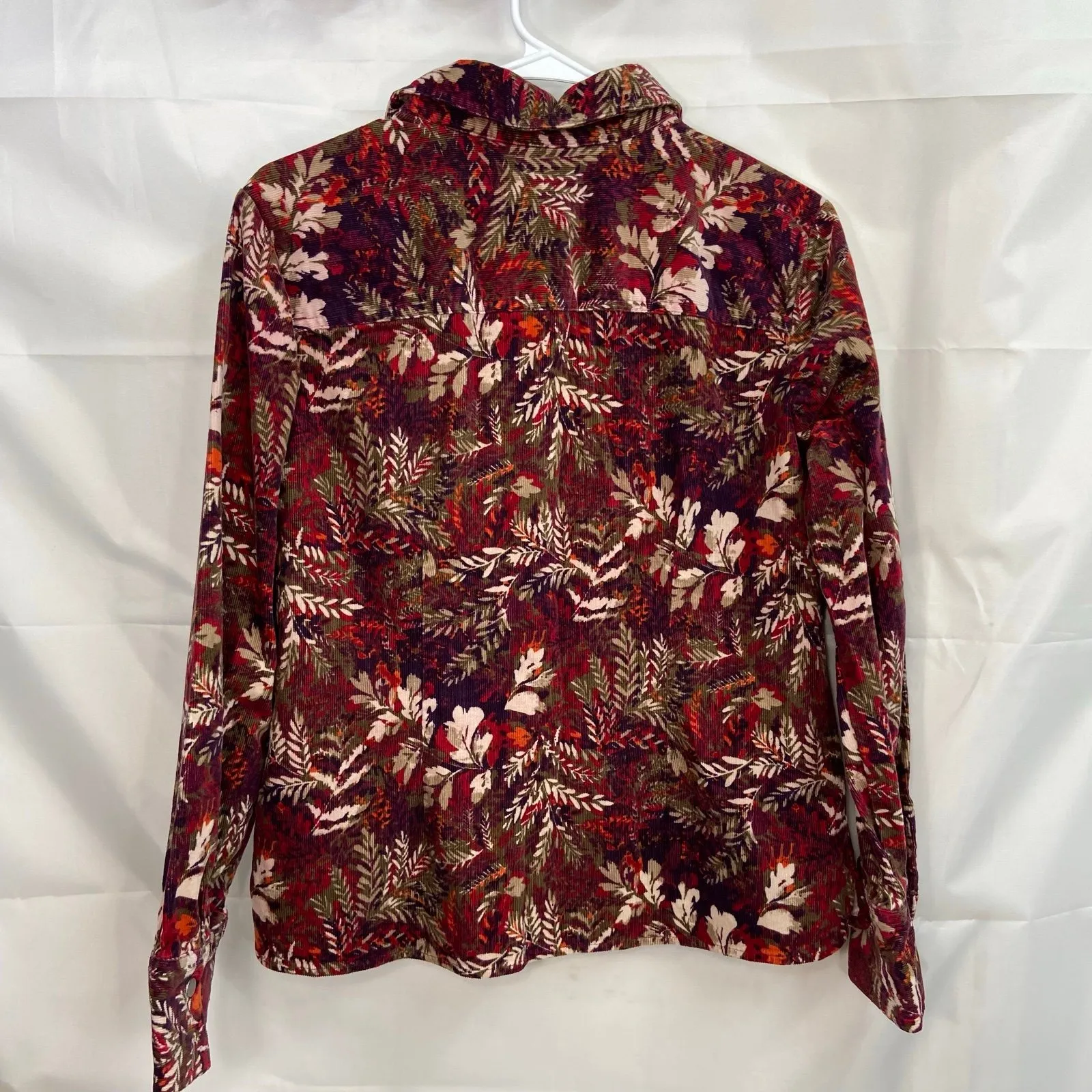 Christopher & Banks dark floral leaf corduroy button collared jacket stretch M - Image 8