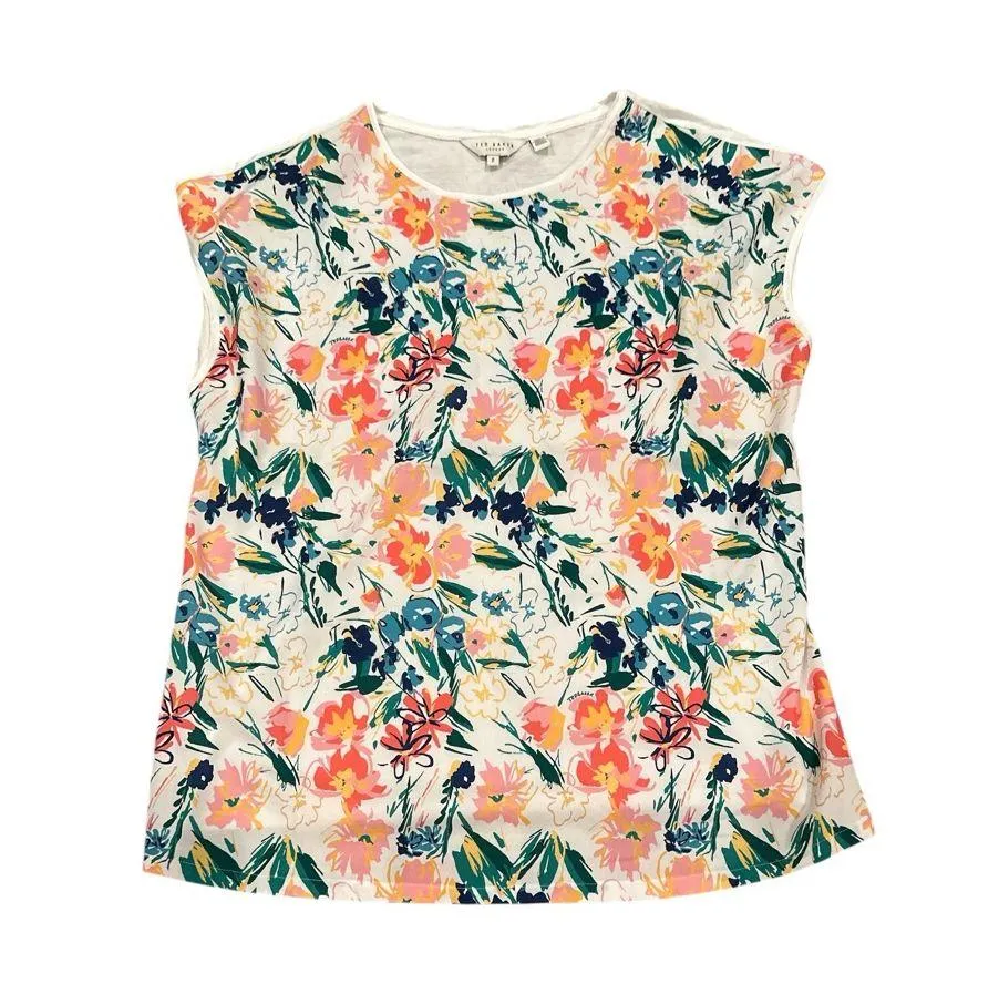 Ted Baker Sketchy Silk Magnolia Floral Sleeveless Blouse Round Neck Top Pink Size 6 - Image 2